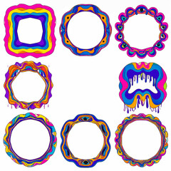 Poster - Psychedelic frames collection with vibrant colors and swirling patterns for creative designs and artistic projects