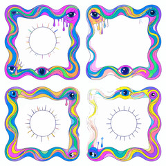 Poster - Psychedelic frames with eyes and melting details for creative design projects and artistic compositions
