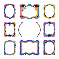 Poster - Psychedelic frames with eyes and melting paint for creative designs and artwork projects