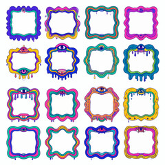 Poster - Psychedelic Frames with Eyes Collection Groovy Border Designs for Creative Projects