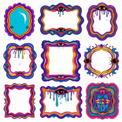 Poster - Psychedelic frames with eyes illustrations for graphic design projects and creative backgrounds, perfect for posters and social media visuals