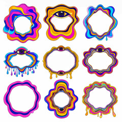 Poster - Psychedelic frames with melting effects for vibrant designs and creative projects offering a groovy and trippy aesthetic