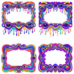 Poster - Psychedelic frames with melting eyes and vibrant colors perfect for artistic designs and creative projects to add a unique visual element.