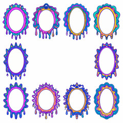 Poster - Psychedelic oval frames with dripping paint for creative design projects and vibrant art visuals