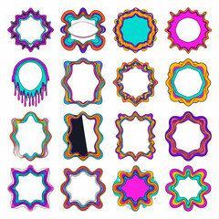 Poster - Psychedelic wavy frames collection a vibrant assortment of colorful borders for graphic design and creative projects offering diverse shapes and patterns