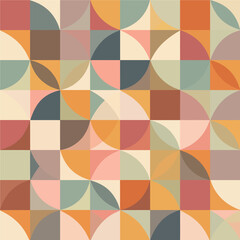 Poster - Retro geometric pattern with circles and squares in pastel colors creating a vintage abstract design perfect for backgrounds and modern art projects