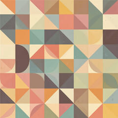 Poster - Retro geometric pattern with triangles and circles in muted pastel colors for vintage designs and backgrounds