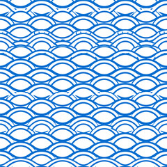 Poster - Seamless pattern with blue waves design on white background for textile or wallpaper print, ocean waves pattern, sea waves background, water wave vector