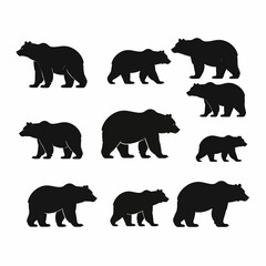 Poster - Silhouette collection of walking bears in different poses against a white background for wildlife designs and conservation projects