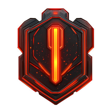 Futuristic emblem with glowing red accents, portraying innovation and technological advancement
