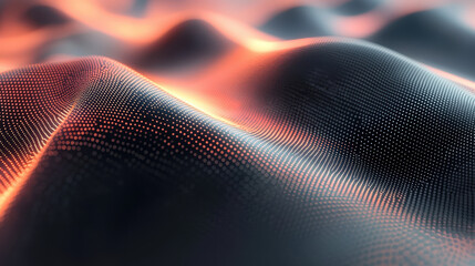 Poster - Abstract sonic landscape with realistic 4K resolution featu side angle view over undulating terrain with vibrant orange highlights and 3D rendered background.