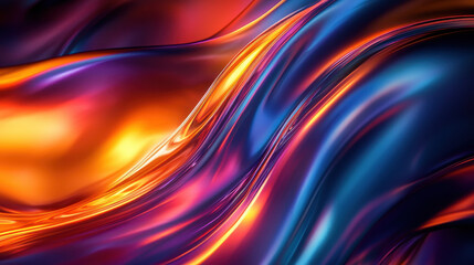 Poster - Realistic 4K 3D sonic background design features dynamic flowing waves with vibrant oranges, purples, and blues showcased from a compelling side angle view.