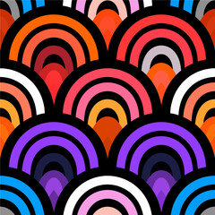 Poster - Vibrant concentric arches pattern in seamless design for backgrounds and creative projects showcasing colorful retro style and modern geometric art
