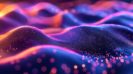Poster - A realistic 4K 3D background visualization of sonic waves, presented from Side A with vibrant, glowing particles creating an abstract and dynamic landscape.