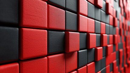 Poster - Realistic 4K 3D background features a sonic visualization with side A presentation, showcasing an abstract geometric pattern of red and black cubes on a wall.