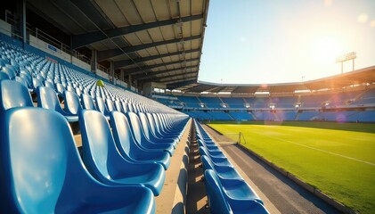 Wall Mural - empty bleachers in a stadium, bright sunlight perfect for sports, event, or background use , light, 