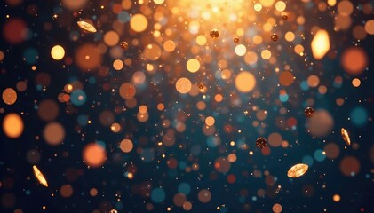 Wall Mural - festive confetti bursts upwards, celebrating a joyous occasion gold, silver, and colorful particles 