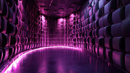 Poster - realistic 4k 3d background of textured curved walls and floor illuminated with dynamic purple lighti