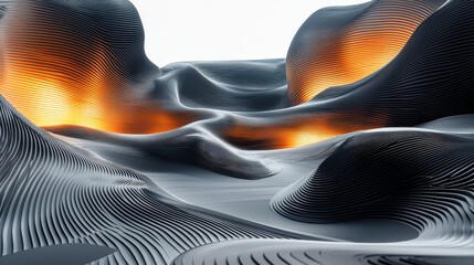 Poster - a realistic 4k side view shows a three dimensional background with sound interpretation using orange