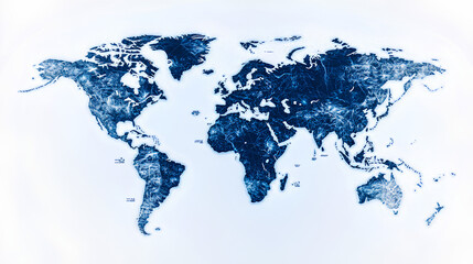 Poster - A deep blue world map with outlined countries emphasizes geographical boundaries, blending modern design with a global perspective