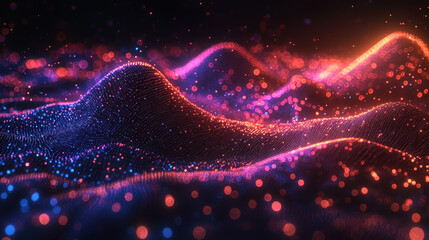 Poster - 3D rende displays vibrant sound waves in a realistic 4K side angle view, creating a captivating abstract background with dynamic visual representation.