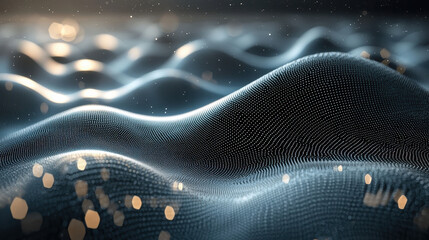 Poster - This is a 4K realistic 3D background depicting sound waves from a side angle, creating a dynamic and visually appealing design, almost like digital water.