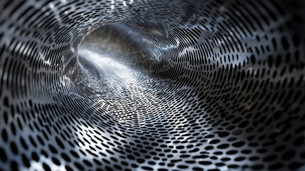 Poster - Abstract 4K background depicting a spiraling tunnel with intricate patterns and realistic texture, viewed from the side angle, showcasing a mesmerizing 3D animation.