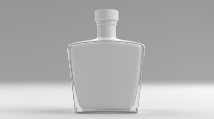 Poster - Elegant Clear Glass Bottle Mockup Studio Shot on White Background for Alcohol Beverage or Cosmetic Product Display