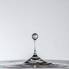 Poster - Water drop impact creating ripples in pool surface close up studio shot on white background