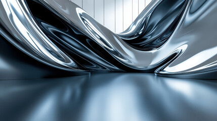 Poster - A realistic 4K side angle view shows a swirling 3D background of abstract liquid chrome energy, reflecting light across its smooth surface with metallic depth.