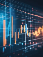 Poster - Financial Chart Data Analysis on Screen Displaying Stock Market Trends and Investment Opportunities with Blue and Orange Lines