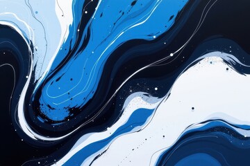 Poster - create an abstract image featuring a blue and black background with white and black shapes, place a clear and recognizable subject at the bottom of the image