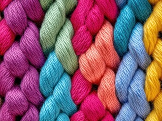 Aufkleber - Close-up of Colorful Braided Yarn Threads Interwoven for Knitting and Crochet Crafts in a Studio Setting with Soft Lighting