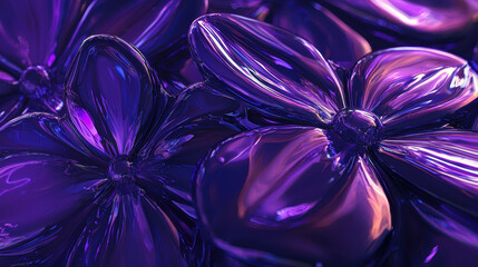 Poster - realistic 4k 3d background featu uniquely shaped metallic floral designs with vibrant purple hues, c