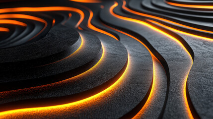 Poster - a realistic 4k 3d background showcases unique patterns with glowing orange lines winding through tex