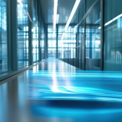 Poster - Modern office interior with motion blur effect showcasing speed and innovation in a corporate environment perspective shot