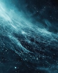 Poster - Abstract Network Visualization of Data Connections in Teal and Blue Tones with Starry Sky Backdrop
