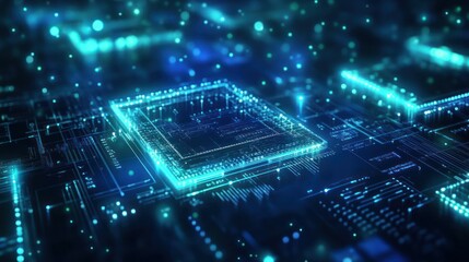 Poster - abstract circuit board illustration with glowing lines and points