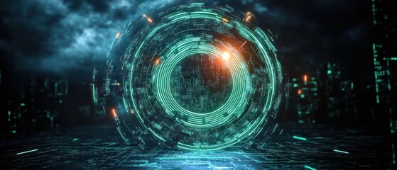 Poster - abstract digital art of a glowing circular data stream