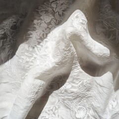 Poster - Elegant White Lace Fabric Texture with Floral Pattern and Soft Light Close Up for Textile and Fashion Design
