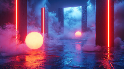 Poster - an intriguing 4k side angle view showcases a realistic 3d background with glowing orbs and atmospher