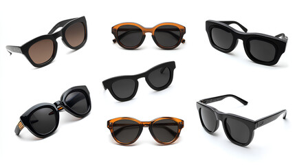 Poster - Multiple angles of black sunglasses with brown frames, isolated on a white background. Concept of eyewear styling