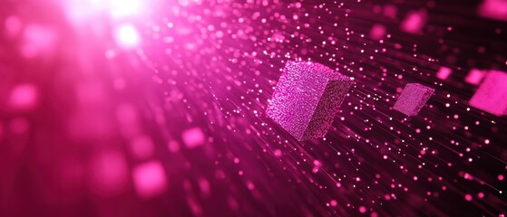 Fototapete - Abstract Pink Cubic Data Flowing Through Network Connections Digital Art Illustration