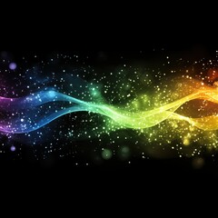 Poster - abstract rainbow waves flow with light particles on black background studio shot graphic design elem