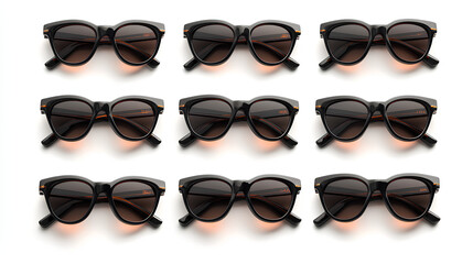 Poster - Multiple angles of black sunglasses with brown frames, isolated on a white background. Concept of eyewear styling