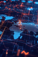 Poster - Digital World Map Network Connection Background High Angle View Futuristic Technology Global Communication Data Transfer