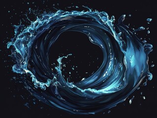 Poster - Water vortex swirling in motion against dark backdrop studio shot abstract liquid flow dynamic splash