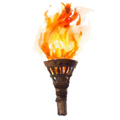 Poster - Watercolor torch ablaze, glowing embers cast shadows on transparent surroundings, igniting imagination