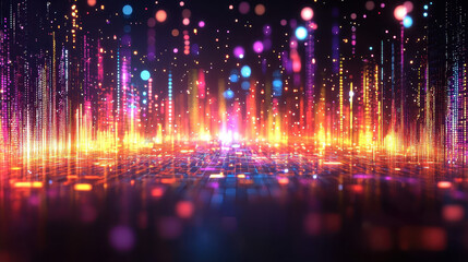 Poster - A vibrant 3D waveform art background showcases realistic 4K resolution with a mesmerizing side angle perspective, creating a stunning visual experience.