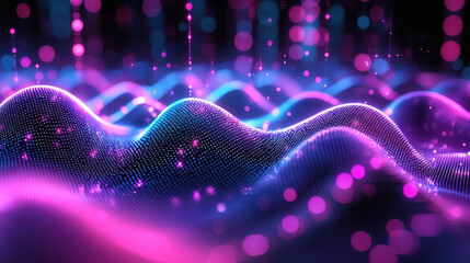 Poster - A realistic 4K 3D background shows a waveform design with bright pink and blue hues, presented at a side angle for a captivating and modern aesthetic appeal.